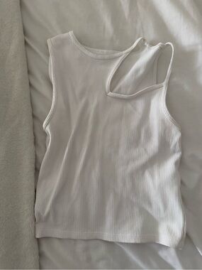Abercrombie & Fitch White Ribbed Asymmetric Tank Top